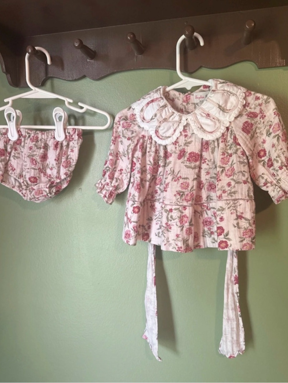 Infant Girls Pink Floral Ruffle Blouse with Matching Bloomer